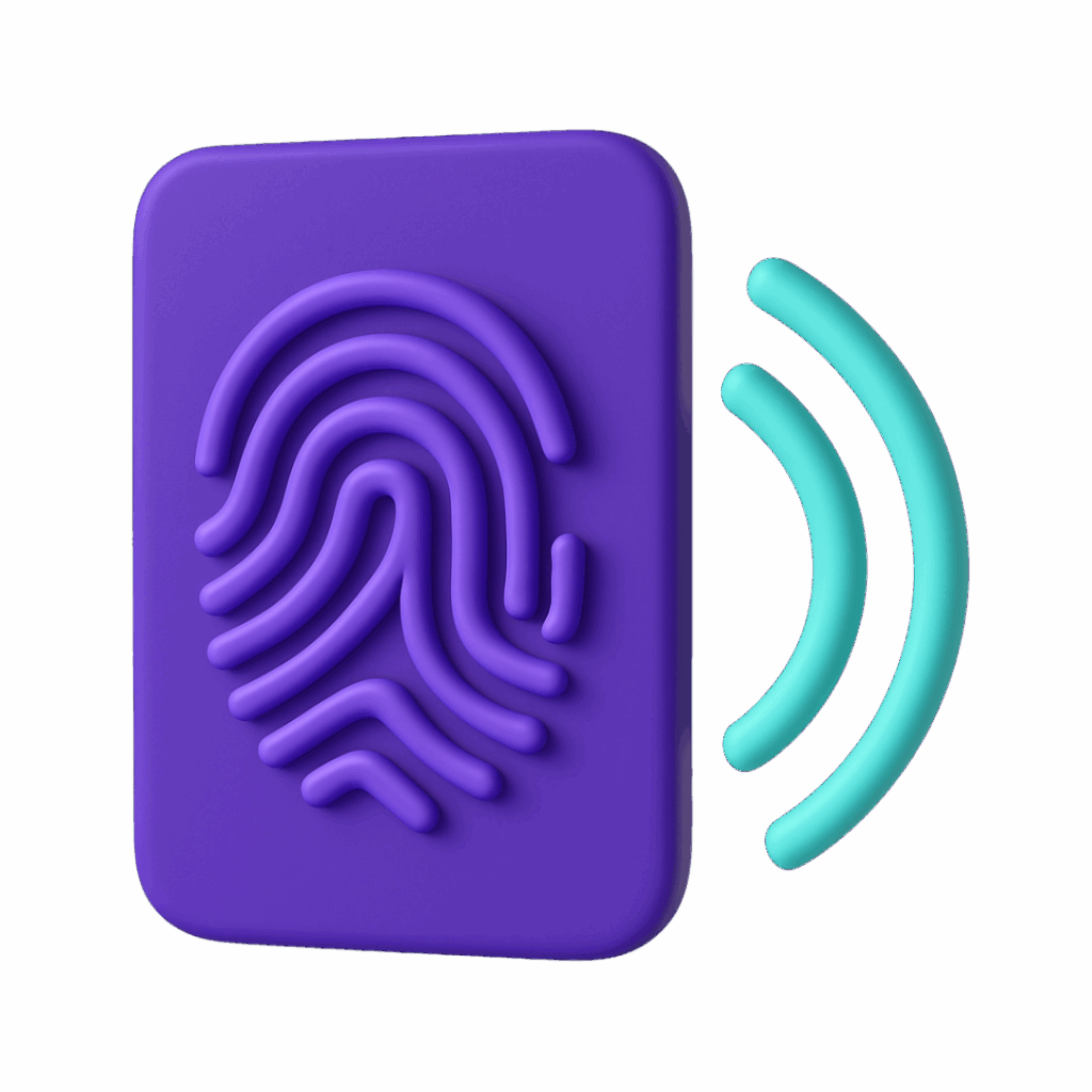 User-supplied fingerprint and radio-wave illustration representing supported authentication options